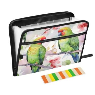 Imagem de Wassud Dois papagaios no ramo, 13 bolsos, organizador de arquivos sanfonados, pastas expansíveis com abas e adesivos, organizador de pastas de documentos de recibo de papel tamanho carta A4 para