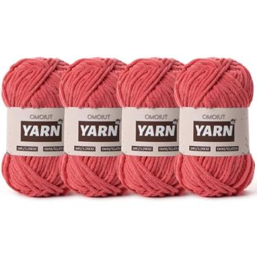 Imagem de 4 pacotes de fios de crochê grosso de chenille de pelúcia - fio de bebê para crochê macio - fios de veludo para artesanato em cobertores - fios amigurumi fofos 200 g/262,5 jardas (4 vermelho melancia)