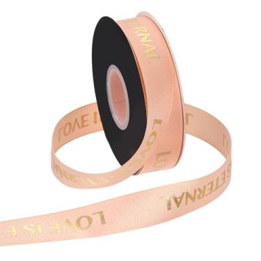 Imagem de PATIKIL Fita de gorgorão personalizada, 2,5 cm x 40 metros Love is Eternal Fita de poliéster para festas de fim de ano, decoração de casamento, embrulho de presente, rosa champanhe