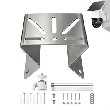 Imagem de Coolotic Suporte externo de aço inoxidável para câmeras de segurança PTZ/Solar com 4 fechos de zíper e adaptador de cabeça esférica de 1/10.2 cm | Suporte de ângulo de visão de 270° com braçadeiras de