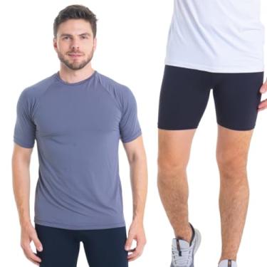Imagem de Conjunto Camiseta Curta e Bermuda Térmica Segunda Pele Trygg Proteção UV50+ (M, Cinza - Preta)