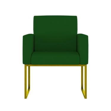 Imagem de Cadeira Poltrona Moderna Com Base De Ferro Dourado Reforçada Cor: Verde