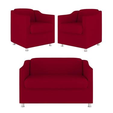Imagem de Kit Sofá Namoradeira + 02 Poltrona Tilla Recepção Sala Suede vermelho