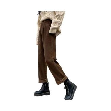 Imagem de Calças De Corduroy Vintage De Cintura Alta Para Mulheres, Calças Larga