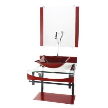 Imagem de Gabinete de vidro 40cm para banheiro curvado duplo pp cuba quadrada ve