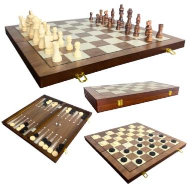 Imagem de Jogo Xadrez Madeira 3 em 1 Tabuleiro 50x50 Grande Profissional