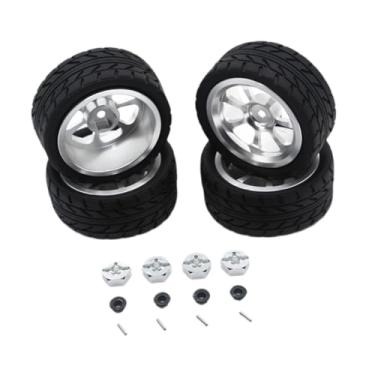 Imagem de menolana Kit de aros de roda RC, pneus de borracha RC, peça de atualização, cubo de roda de metal, adaptador sextavado de 12 mm para 144001 1:18 1/10 A959, Prata
