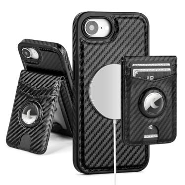 Imagem de SkyEagle Capa carteira compatível com MagSafe iPhone 16e com suporte para AirTag, 2 em 1, couro sintético, magnético, destacável, com bloqueio de RFID, suporte para cartão de crédito, capa flip com