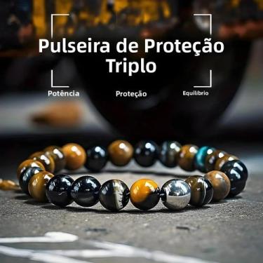 Imagem de Pulseira De Proteção Tripla Com Turmalina Negra, Olho De Tigre E Hemat