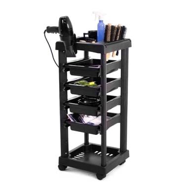 Imagem de Santa Clara, Carrinho Auxiliar Multiuso com 4 Gavetas, Uso Profissional, Desmontado, Preto, 1 Unidade