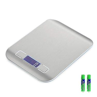 Imagem de balanças de cozinha digitais de 10kg, balanças de cozinha eletrônicas balança digital de alimentos, função de tara de aço inoxidável, 10kg / 22lb, medição de líquido de 0,1 oz / 1g com display lcd retroiluminado