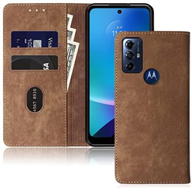 Imagem de Capa carteira flip para Motorola Moto G Play 2023 G Power 2022 / G Pure 2021 Folio Wallet Case com bloqueio de RFID (marrom)