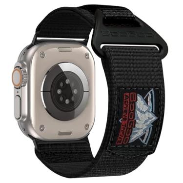 Imagem de BooGoo Pulseira de relógio de nylon: compatível com Apple Watch séries 10/9/8/7/6/5/4/3/2/1, SE, Ultra Ultra2 (42/44/45/46 mm/49 mm M (serve para pulso de 16 a 18,8 cm), preto puro)
