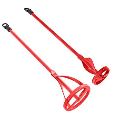 Imagem de TCP Global Conjunto de 2 lâminas de misturador de tinta, resina epóxi, lama e cimento - ferramentas de agitação de furadeira elétrica - pás de mistura de fita de 39,4 cm e 35,5 cm, eixos de cabeça