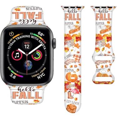 Imagem de Pulseira Hello Fall Autumn Pumpkin Harvest Halloween de 38 mm, 40 mm e 41 mm, pulseira de silicone compatível com Apple Watch Ultra Series SE 9, 8, 7, 6, 5, 4, 3, 2 e 1, para mulheres e homens