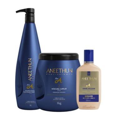 Imagem de Kit Aneethun Linha A  Shampoo 1L + Mascara 1Kg + Creme Silicone 250ml
