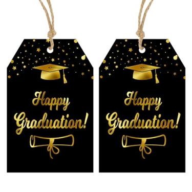 Imagem de Anwyll Etiquetas de presente de formatura, etiquetas de feliz graduação com cordão, 50 peças, etiqueta de presente de agradecimento de formatura, dourada, parabéns, lembrancinhas de festa de