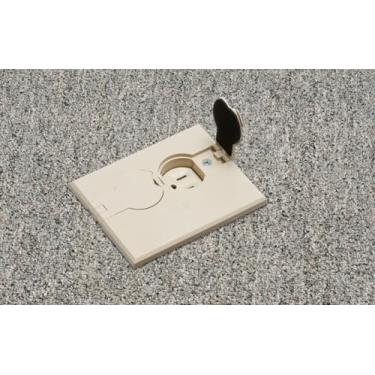 Imagem de Arlington FLBAF101BL-1 Kit de caixa de piso ajustável com tomada e flip plate, para pisos instalados, 1-Gang, preto, 1 pacote, Marrom-claro, Rectangular w/ Flip Lids, Ivory