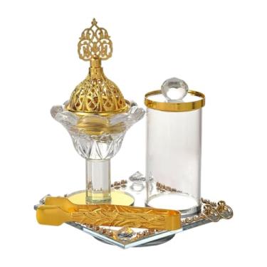 Imagem de XLWLLNJ Queimador de incenso árabe dourado, decoração de porta-incenso, cone, enfeite de mesa para centro de mesa, prateleira de ioga