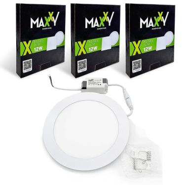 Imagem de 3x Painel Plafon Redondo Embutir 12w Branco Frio 6500k