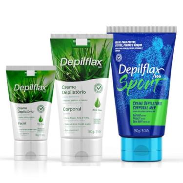 Imagem de Kit Creme Depilatório Facial/Corporal Íntimo Feminino e Masculino Depilflax Depilador Indolor Depilação Rápida