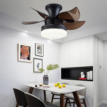 Imagem de Ventilador pequeno com luz de teto Ventiladores de teto de 23 polegadas com luzes e motor DC silencioso remoto reversível 6 velocidades 3000-6500K com memória de lâmpada para quarto, cozinha