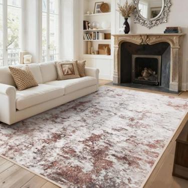 Imagem de Mirok Tapetes laváveis 22 x 30,5 cm, tapete moderno abstrato felpudo lavável 23,5 x 30,5 cm, tapetes internos antiderrapantes macios para sala de estar e quarto (marrom escuro/ferrugem, 2,5 x 30,5 cm)