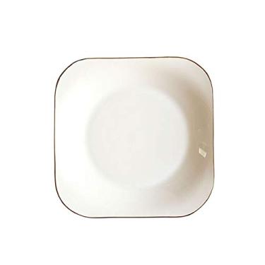 Imagem de SUNESA Prato de serviço 20 cm em forma de flor, borda dourada, prato de cerâmica, nórdico, floral, branco, porcelana, prato de jantar, sopa, salada, sobremesa, pratos, talheres (cor: latão)