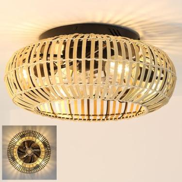 Imagem de Ventilador de teto com iluminação Luz de teto E27 com ventilador e controle remoto Silencioso Nostálgico Decoração de bambu Design criativo Ventiladores de teto para sala de estar (sem lâmpa
