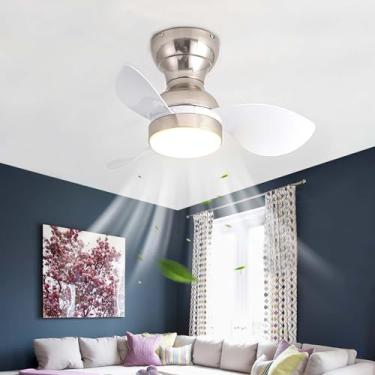 Imagem de Ventiladores de teto pequenos para sala de estar com luzes Ventiladores de teto silenciosos reversíveis com controle remoto Ventiladores de teto modernos de 6 velocidades com lâmpadas Tempor