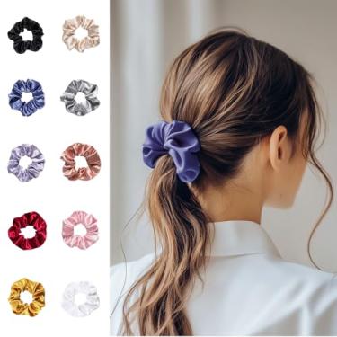 Imagem de 10 peças de laços de cabelo de cetim de seda elásticos elásticos e faixa para meninas rabo de cavalo acessórios de corda de cabelo feminino anel de cabelo decoração de cabelo