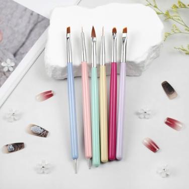 Imagem de Conjunto de 6 peças de pincéis para arte de unhas – canetas de pintura, forro, oval e pontilhado para bricolage e design profissional de unhas