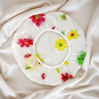 Imagem de 3 peças de touca de banho à prova d'água à prova de poeira, touca de banho com padrão de girassol tricolor para proteção do cabelo