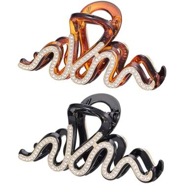 Imagem de SINIDE Grampos de cabelo de strass, clipes de garra de plástico de cristal clipe de mandíbula de acrílico antiderrapante para cabelos longos finos, acessórios modernos e elegantes para mulheres