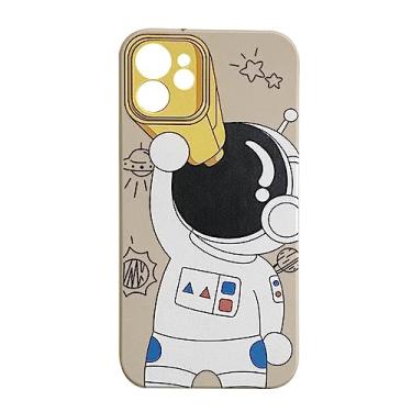 Imagem de Astronauta com telescópio Capa lisa de silicone líquido para iPhone 13 12 11 Pro Max Capa lavável leve, marrom, PARA IPhone 11