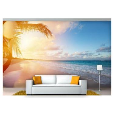 Imagem de Papel De Parede Praia Mar Por Do Sol Coqueiro  Npr206 - Você Decora