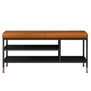 Imagem de Banco moderno de armazenamento de sapatos com almofada, banco de entrada de 2 níveis, rack de corredor elegante, organizador de fim de cama, 100 x 32 x 47 cm, banco de calçados funcional para