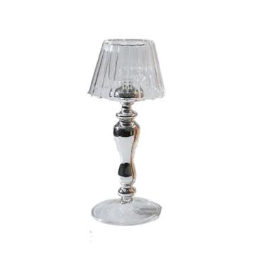 Imagem de CFGH6FDF Porta-castiçal retrô estilo candeeiro de mesa suporte de vela de vidro decoração de casa ornamentos de personalidade suporte à luz de velas (prata)