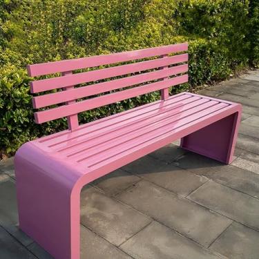 Imagem de Banco de jardim para pátio, banco externo de metal antigo com encosto e apoio de braço, banco de jardim interno externo de 2 lugares namoradeira de pátio para ar livre gramado varanda de quintal (cor