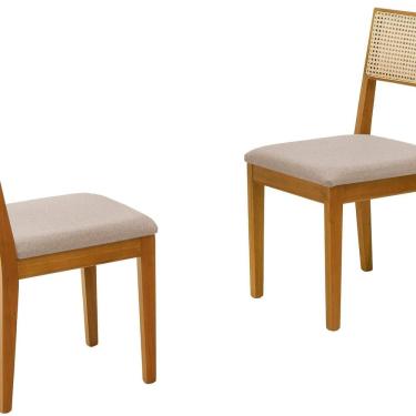 Imagem de Conjunto 2 Cadeiras Jantar Madeira Maciça Tela e Tecido Linho Luna Amendoa