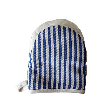Imagem de 1 par de luvas de forno, mini luvas de forno de cozinha resistentes ao calor para luvas de laço de suspensão de 500 graus, assar churrasco churrasco lavável na máquina, azul, 18 * 14 cm