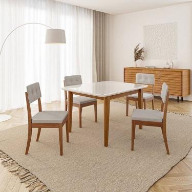 Imagem de Conjunto Mesa de Jantar Tangará 130cm e 4 Cadeiras Estofadas Tiê Cabecasa Madeiramadeira Caramelo/Bege Claro