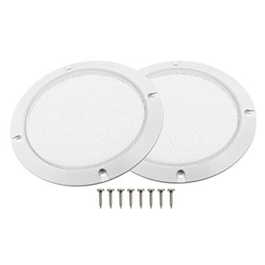 Imagem de X AUTOHAUX 2 peças 12.7 cm capa de alto-falante de metal para carro malha subwoofer grade protetor de buzina com 8 parafusos branco