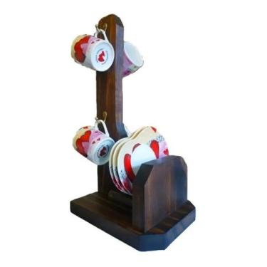 Imagem de / Art & Lar / Porta Xícaras 4 Canecas 4 Píres Suporte Madeira