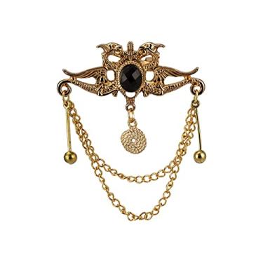 Imagem de A N KINGPiiN Broche de lapela masculino protegido com dragão com pedra preta para pendurar broche de terno, camisa masculina acessórios dourados, Metal, Sem Pedra Preciosa