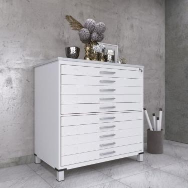 Imagem de Gaveteiro Mapoteca Para Escritório De Aço Fixa Com 10 Gavetas Industrial Branco