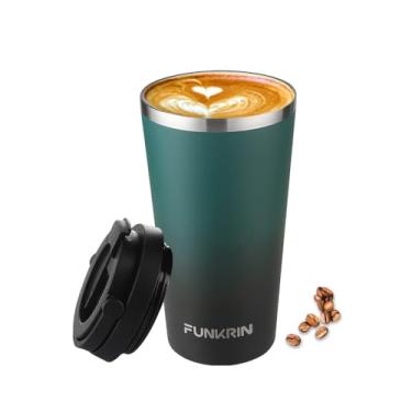 Imagem de Funkrin Caneca de viagem de café com canudo e tampa flip, copo com isolamento de 473 ml com revestimento cerâmico, caneca térmica à prova de vazamento a vácuo de parede dupla para escritório, escola