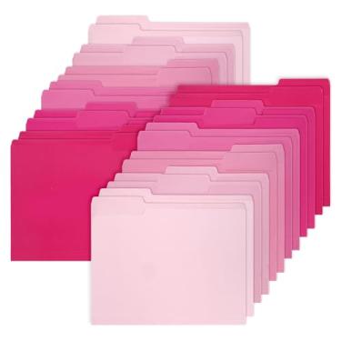 Imagem de Whaline Pacote com 24 pastas de arquivo rosa choque tamanho carta 6 cores rosa gradiente bolsos para arquivo com 1/3 aba cortada para material de sala de aula de escritório em casa, 22 x 29 cm