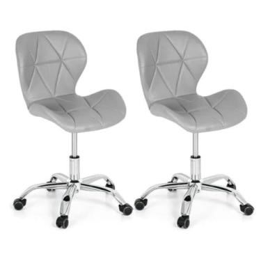 Imagem de Kit 02 Cadeiras De Escritório Slim Ergonômica Giratória Couro Diversas Cores (Cinza)