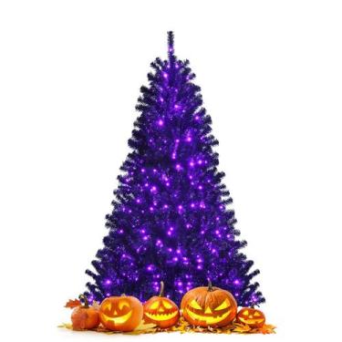 Imagem de Árvore de Natal GOFLAME de 6 pés preta pré-iluminada com 680 pontas de